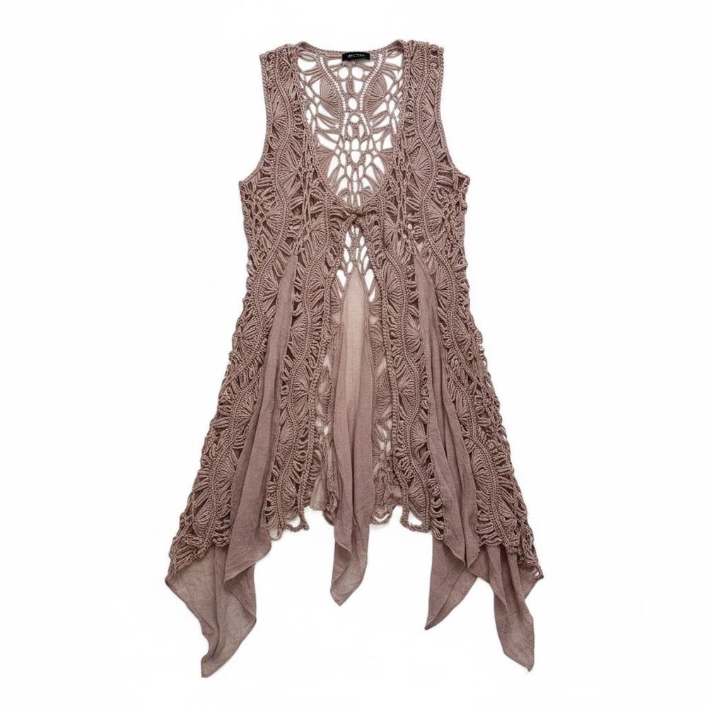 Crochet Open Knit Cardigan Handkerchief Hem Fairy Mauve Whimsigoth Ethereal